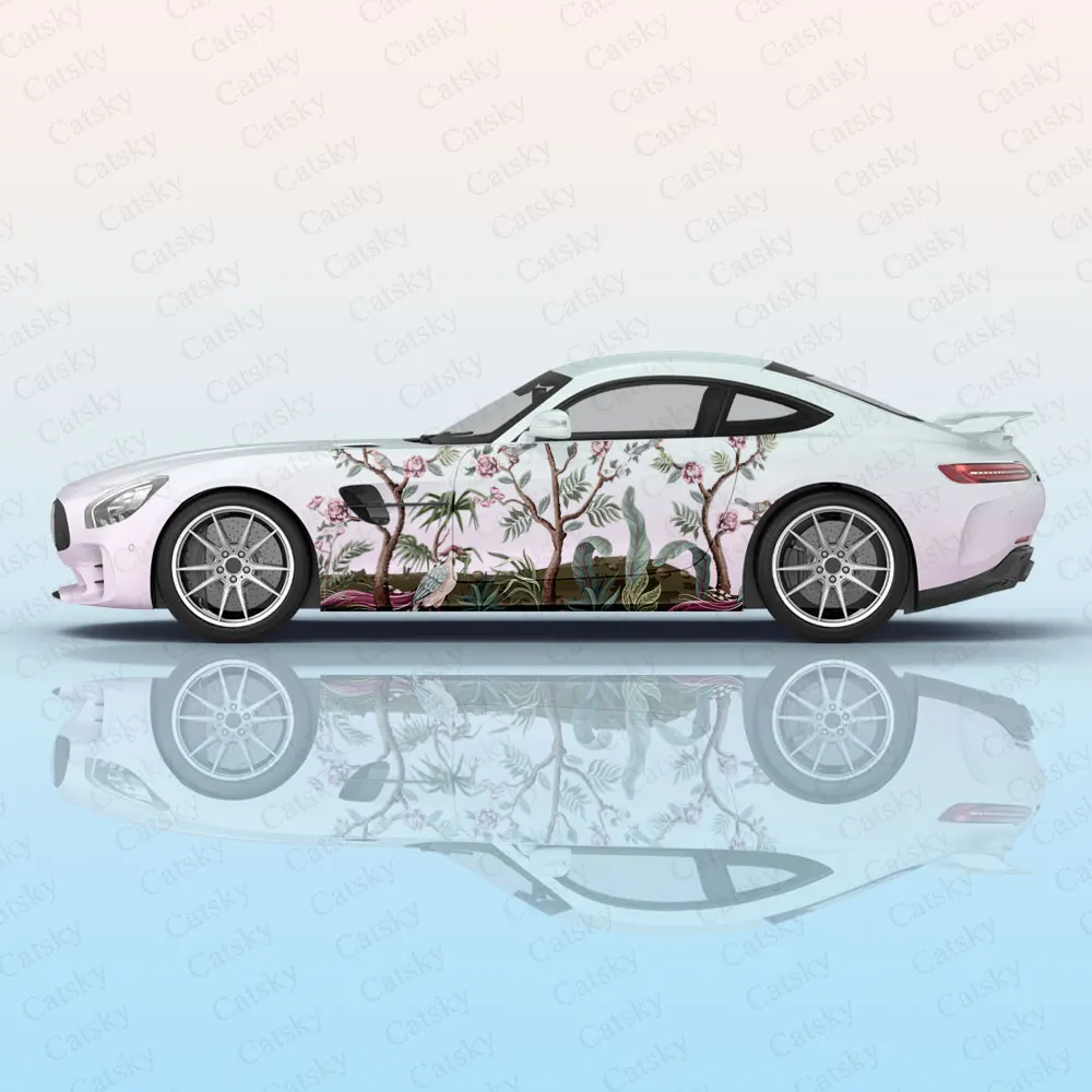 Crane and Flower Ink Painting Car Body Stickers Itasha Vinyl Car Side Decal Sticker Car Body Sticker Car Decor Stickers