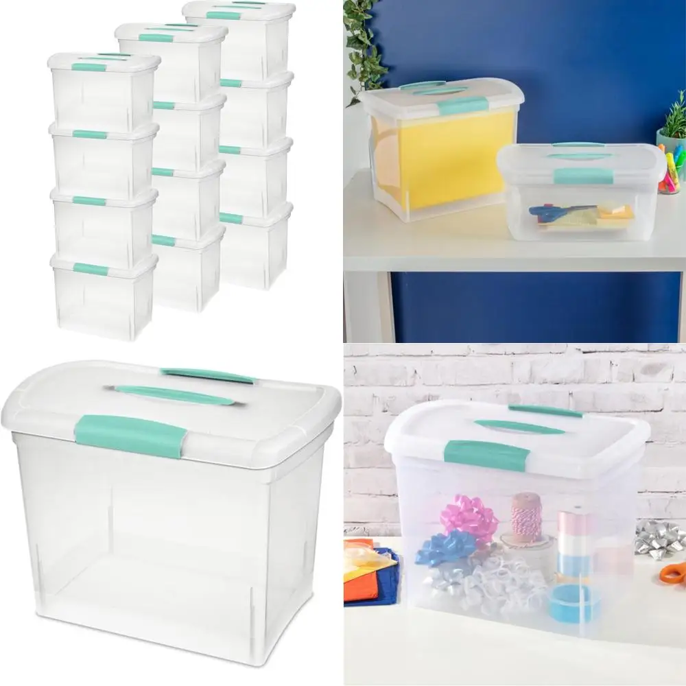 صندوق تخزين كبير قابل للتكديس مع مقبض للملفات والمنظم، صندوق بلاستيكي