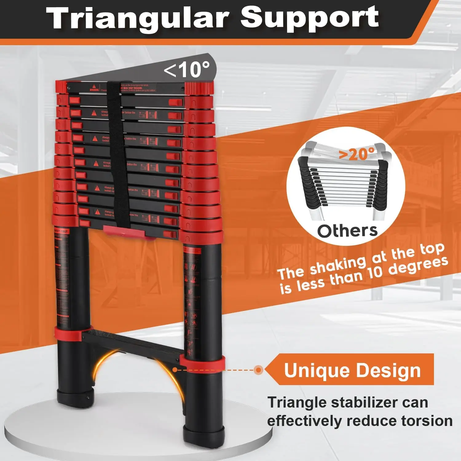 Telescoping Ladder SocTone 12.5 FT Aluminum Lightweight Extension Ladder 2 Triangle Stabilizers Heavy Duty 330lbs Max Capacity