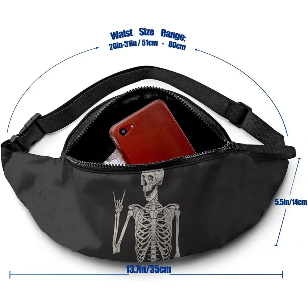 Halloween Rock and Roll Skeleton Skull Boho Hippie Fanny Pack Women Man Sport Waist Pack Bag Workout Waist Bag Party Supplies