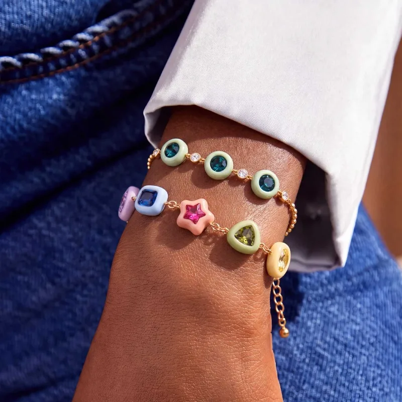 vintage Elegance Candy Color Multi‑Shape Beaded Bracelet Set Star Square Oval Crystal Pastel Stackable Bracelets For Women Gift