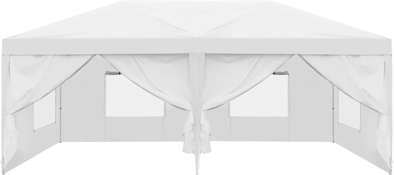 10x20 Canopy Tent with 6 Removable Sidewalls, Easy Set-Up Outdoor Patio Canopy with 4 Mesh Windows,White