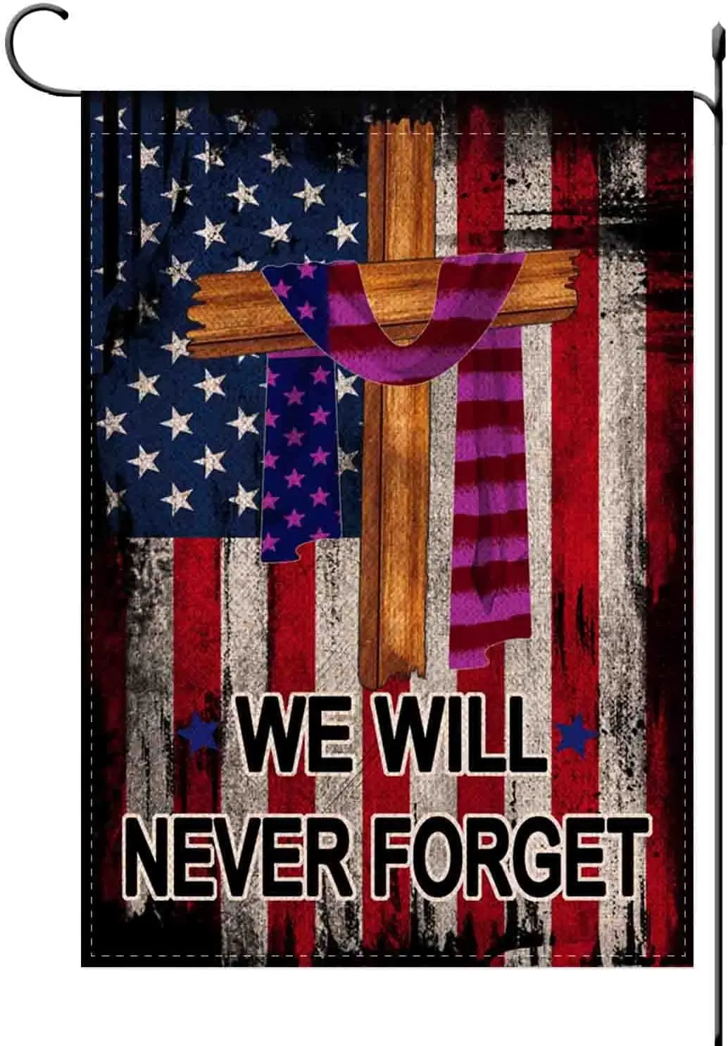 Memorial Day Soldier Patriotic Jesus Cross Garden flag ,We Will Never Forget Rustic Fourth of July Independence Day Garden F yyi