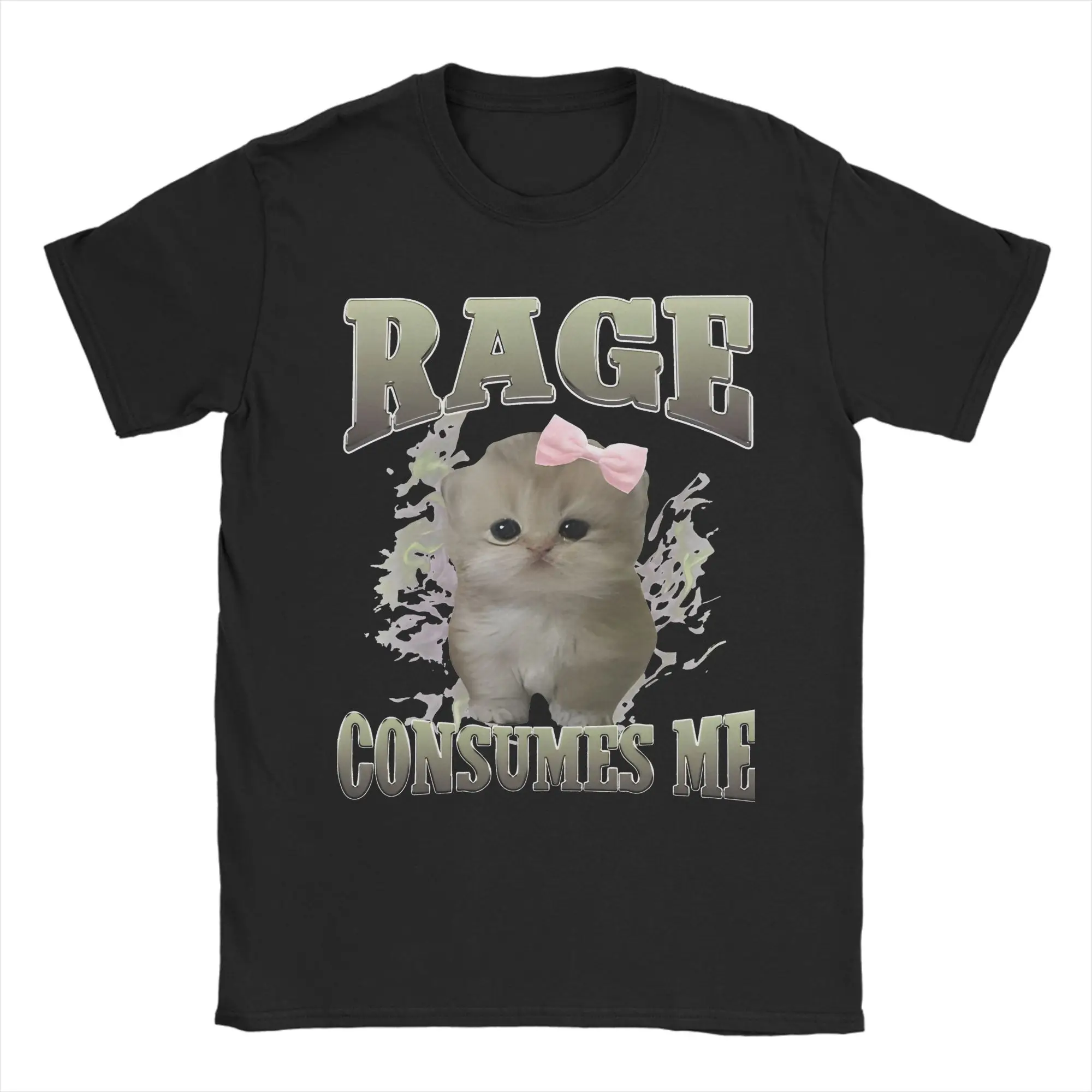 Printed Rage Consumes Me Cat Meme T-Shirt Men Crewneck Short Sleeve Top Tee  Cotton Summer Tops Shirts