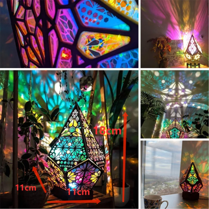 Wooden Led Projection Lamp Colorful Diamond Multipurpose Polar Star Floor Lamp Night Light Bohemian Decor