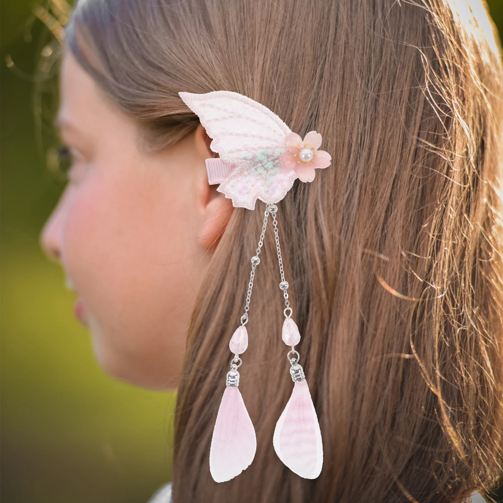 

2pcs Butterflies Tassel Clip Flower Pearl Hair Accessories Cute Hair Barrettes For Kids Girls Party Wedding Festival Decoration
