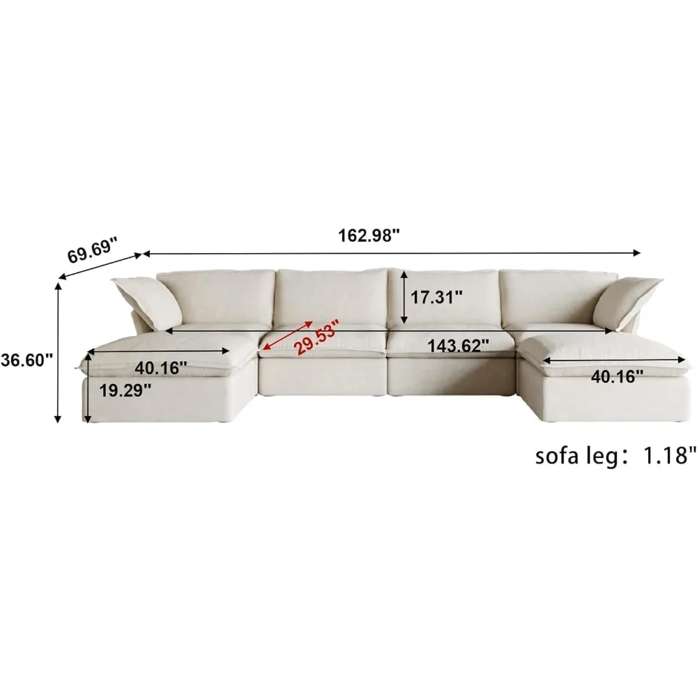 U Shape Couch Sectional for Living Room, Convertible Sectional Sofa, Modern Deep Seat Cloud Couch, Modular Sectional Couchs