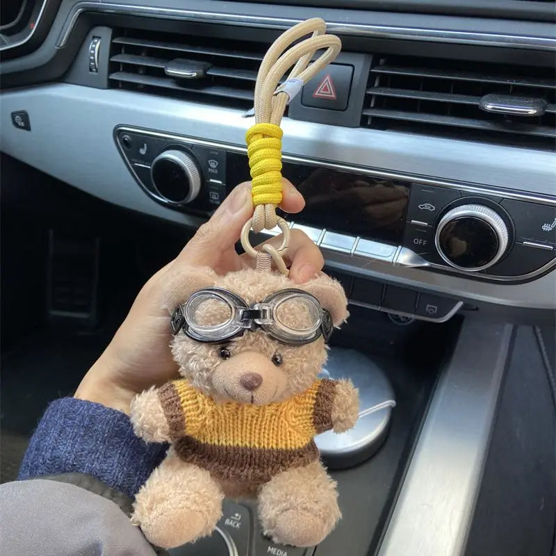 Brown Small Bear Doll Funny Keychains Creative Cartoon Small Bear Bag Pendant Keyring For Car Keys Cute Plush Keychain Wholesale