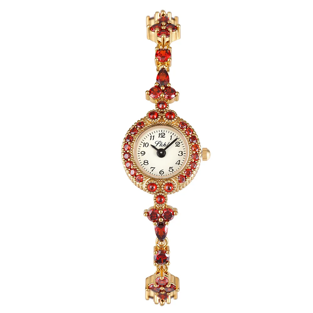 Vintage Japanese Light Luxury Bracelet Watch with Ruby Tassel Design Quartz Watch for Ladies Elegant Watch Jewelry Gift