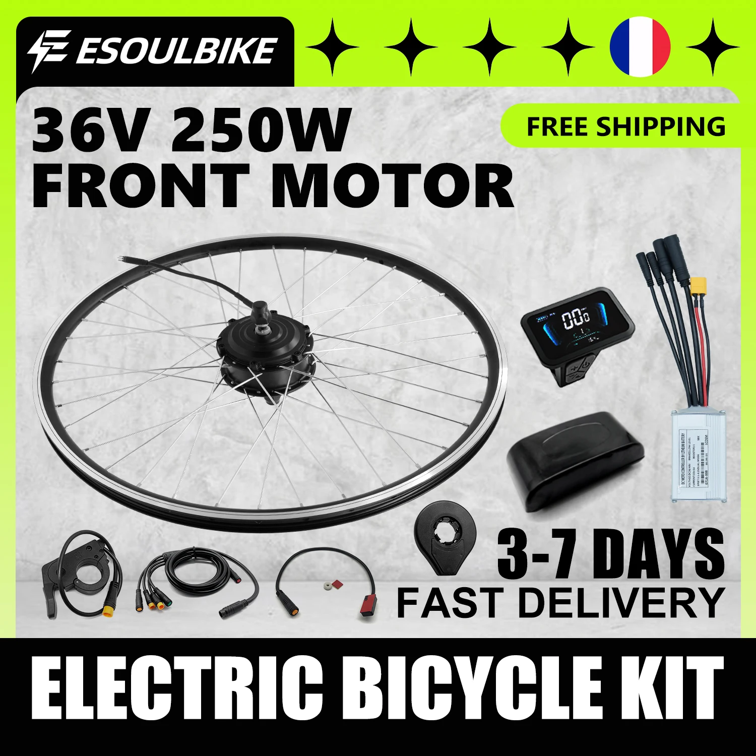 ESOULBIKE Kit de vélo électrique 36V 250W moteur de moyeu de roue avant Kit de Conversion de vélo électrique 26 "27.5'' 28 ''29'' 700C étanche
