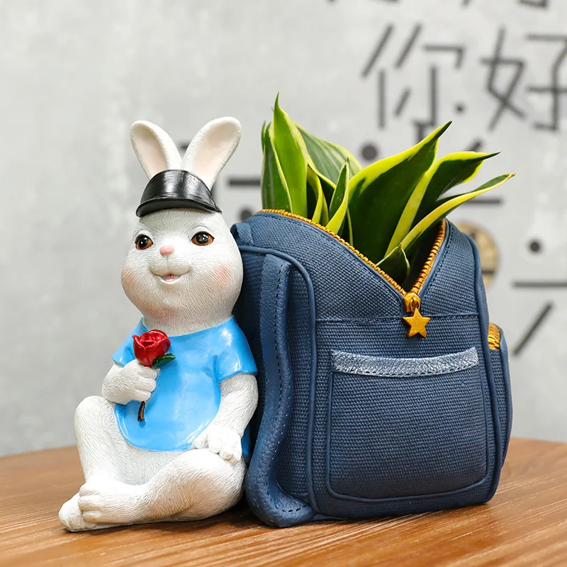 Affordable Luxury Fashion Creative Cartoon Decoration Cute Flower Pot Resin Decorations Soft Living Room Bunny Christmas Home Or