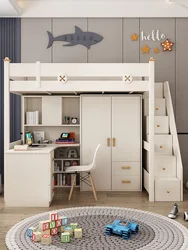 Bed Desk Integrated Adult Combination  Two-layer High and Low Bunk Bunk  with Wardrobe Elevated  Children's