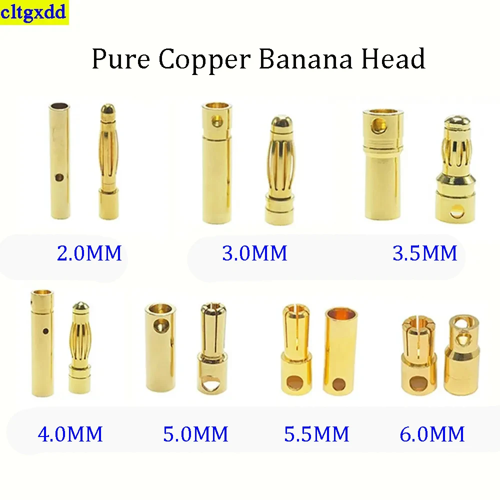 

cltgxdd 10pieces/batch 2.0mm 3.0mm 3.5mm 4.0mm 5.0mm 5.5mm 6.0mm golden pure copper banana connector plug for ESC battery motor