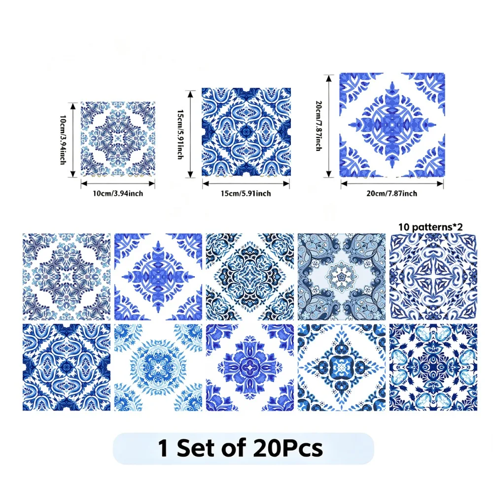 Spanish Azulejo Colorful Mediterranean Floral Self-Adhesive Tile Stickers Kitchen Cooktop Surface Cabinets Door Aesthetics Decor