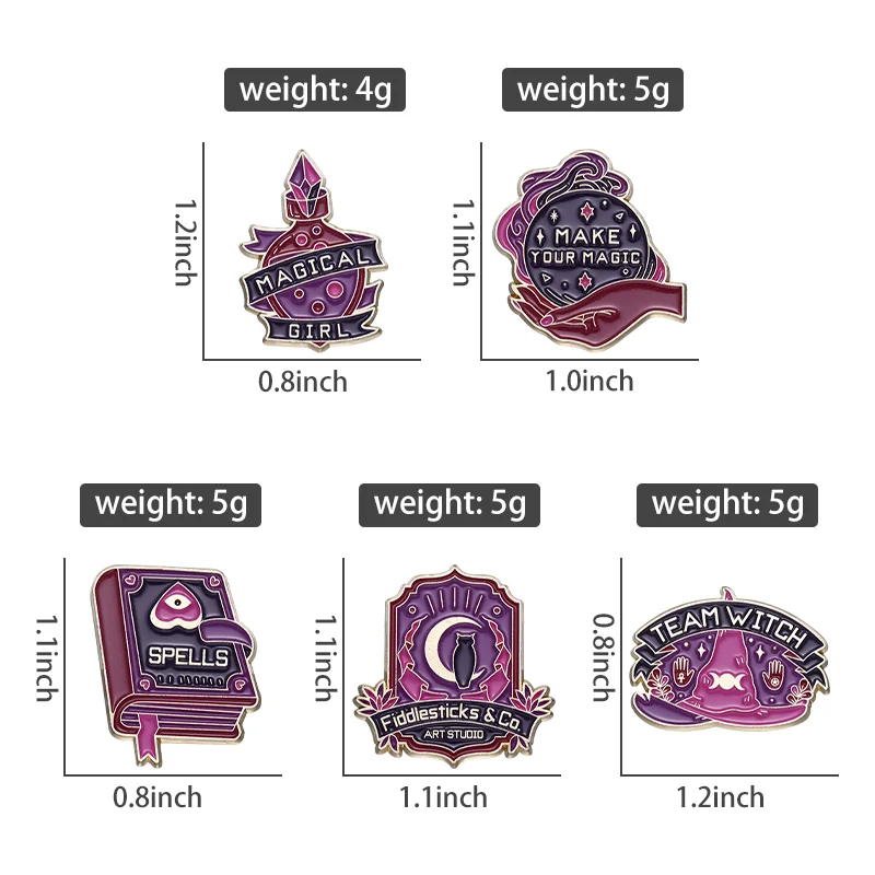 Spells Book Team Witch Enamel Pins Magical Potion Bottle Brooch Lapel Badges Backpack Clothes Punk Gothic Jewelry Gift Wholesale