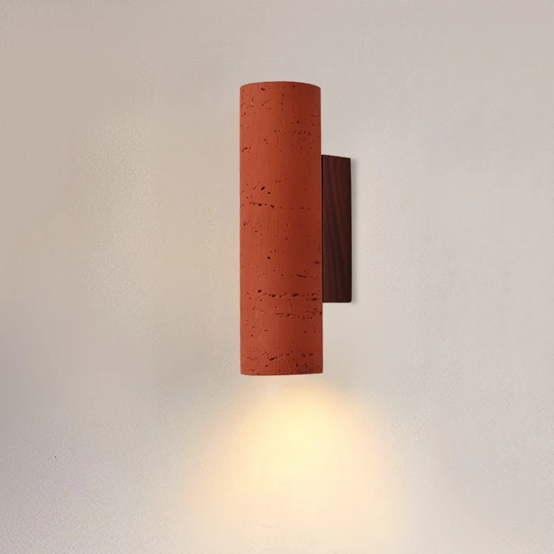 

Retro Coral Red Stone Home Homestay Decorative Lighting Fixtures Cylindrical Bedroom Bedside Wall Lamp Corridor Staircase Light