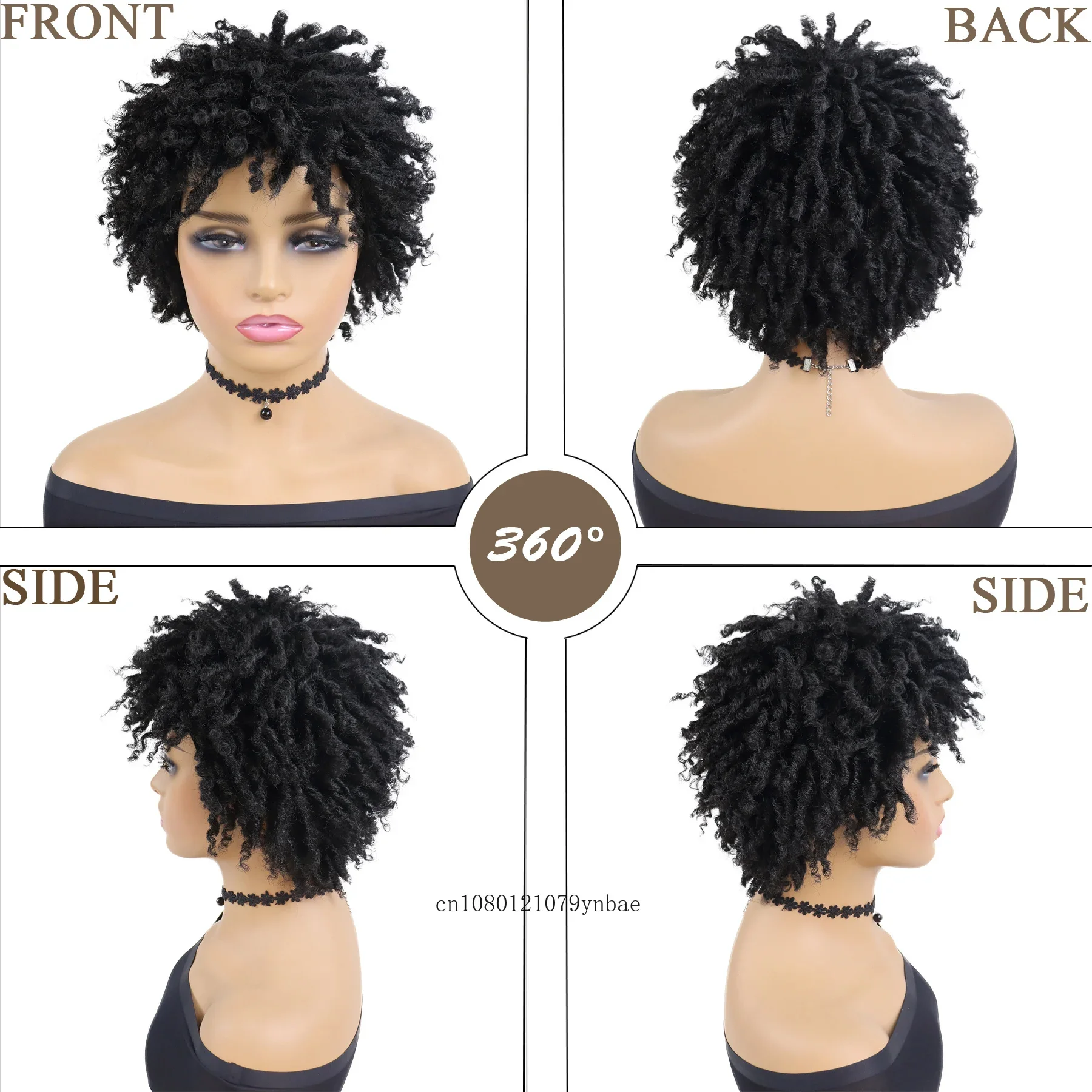 Peluca sintética rizada Afro negra corta para mujer, trenzas de ganchillo, estilo africano, resistente al calor, disfraz de fiesta diaria