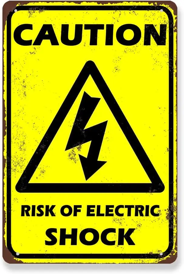 Caution Creative Tin Painting,Risk Of Electric Shock Tin Signs,Metal Poster Iron Painting Plaque Wall Decoration Bedroom Bathroo