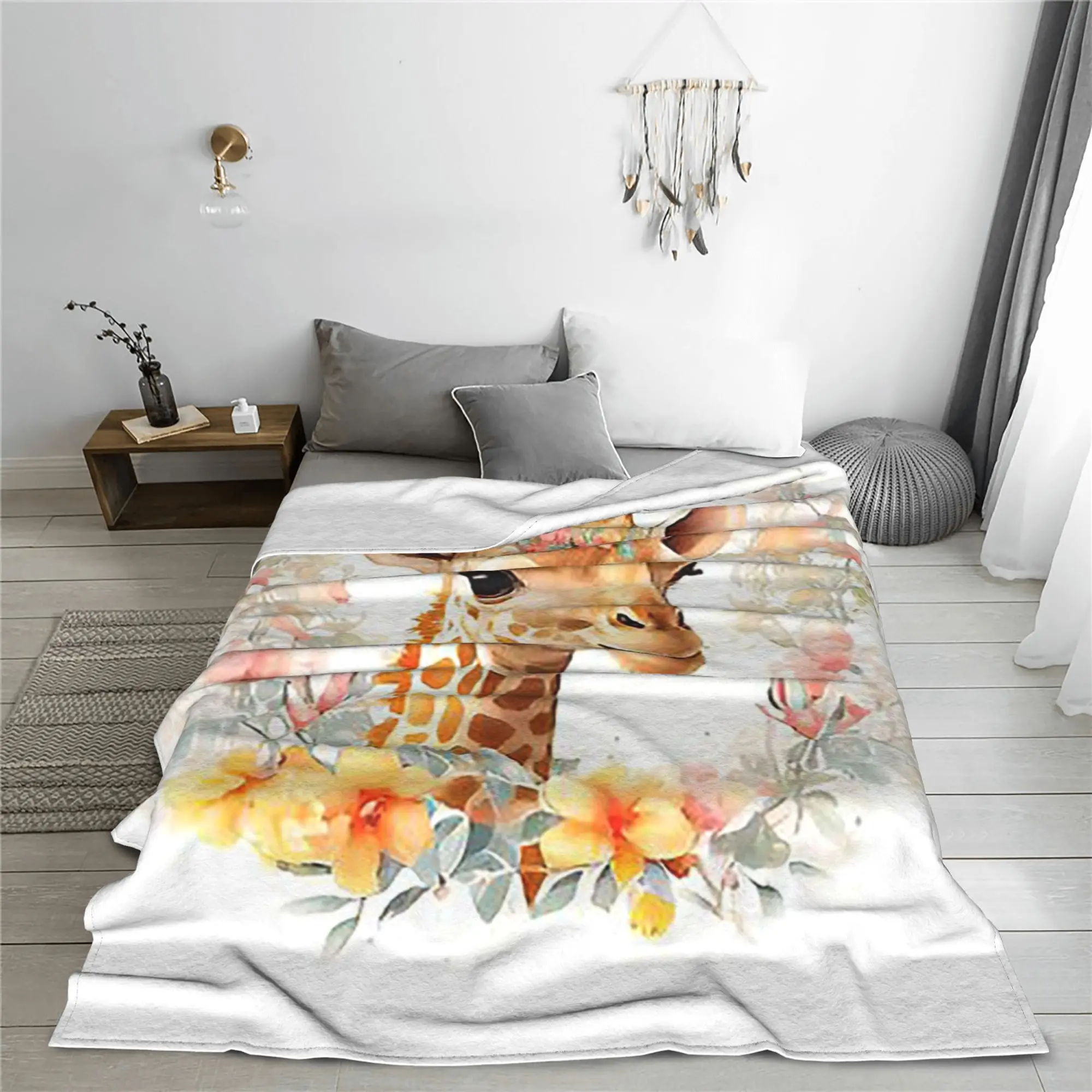 

Одеяла с жирафом и цветочным узором, флисовое одеяло для дивана, легкое одеяло для дивана, постельные принадлежности, офисные пледы, покрывало, одеяло