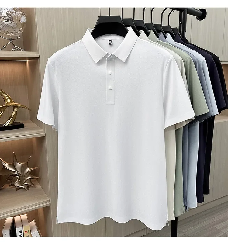 Herren Sommer Business Casual Poloshirt - Eisseide Schnelltrocknend Atmungsaktiv Locker Sitzend Kurzarm-T-Shirt – Detail 19