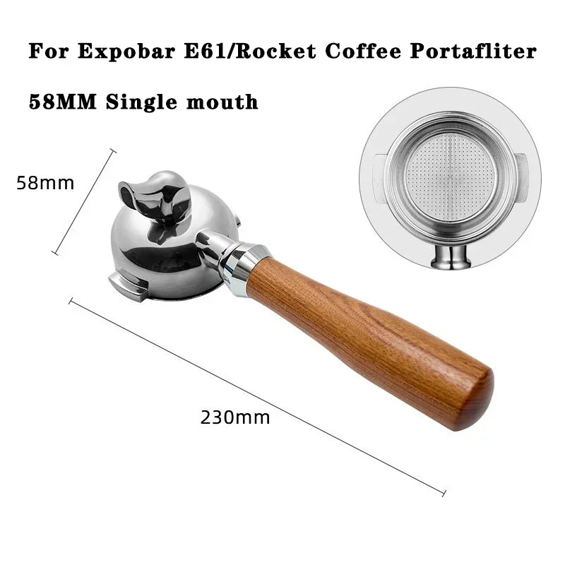 NONE 58MM 2 Ohren Kaffee Siebträger für Expobar E61/Rocket Edelstahl Griff Filter Universal Einzel/Doppel auslauf Kaffee Werkzeug 4