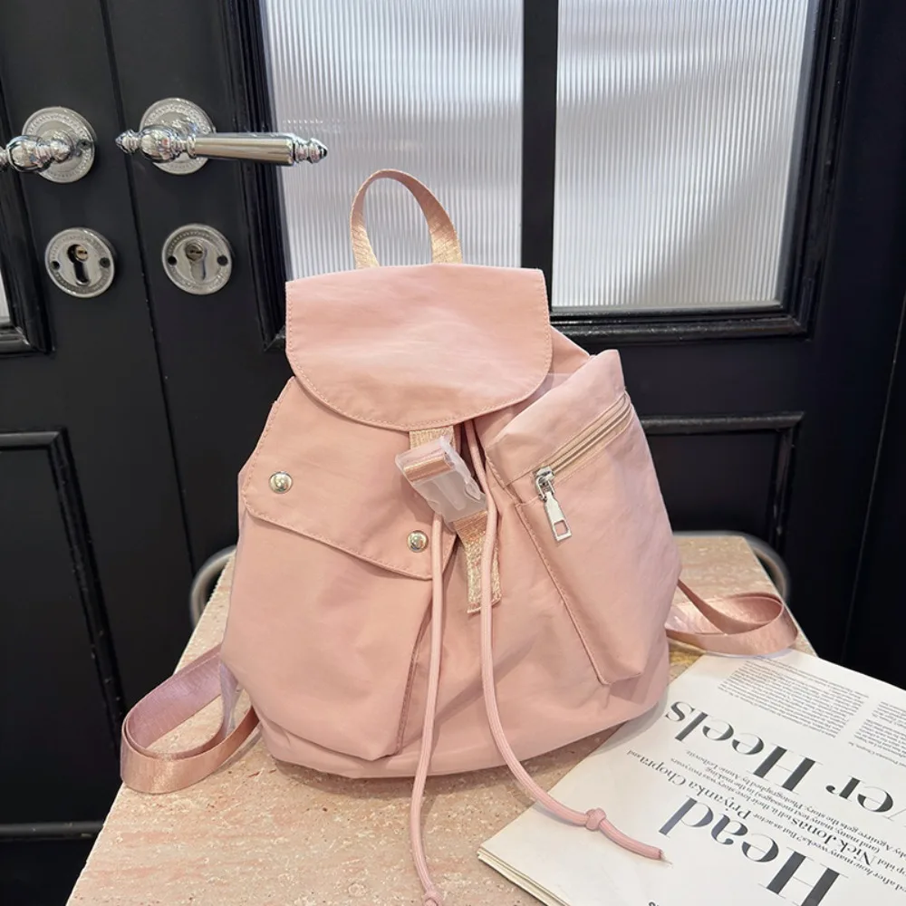 Fashion Preppy Flap Backpack Solid Color Muti Pocket Workwear Style Backpack Soft Leisure School Bag Unisex