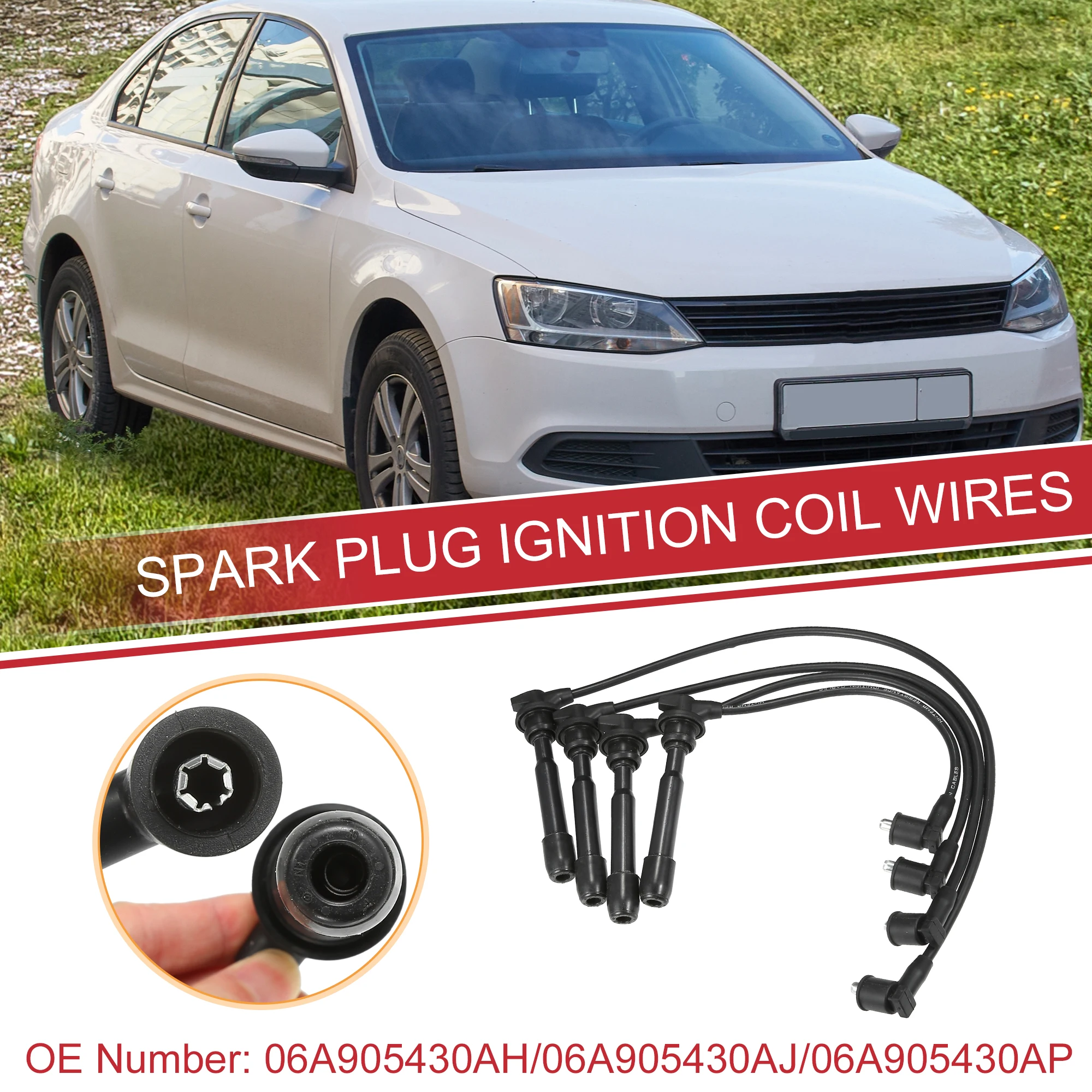 

UXCELL 4 Pcs Car Spark Plug Coil Wires Ignition Coil Harness Cable 7mm for VW Seat Beetle Golf 1.6L 2.0L 06A905430AJ/06A905430AP