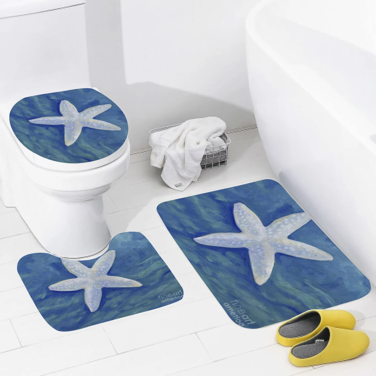 Non slip shower mat bathroom carpet shower beach style decoration water absorbing bathtub carpet toilet cover decoration cover