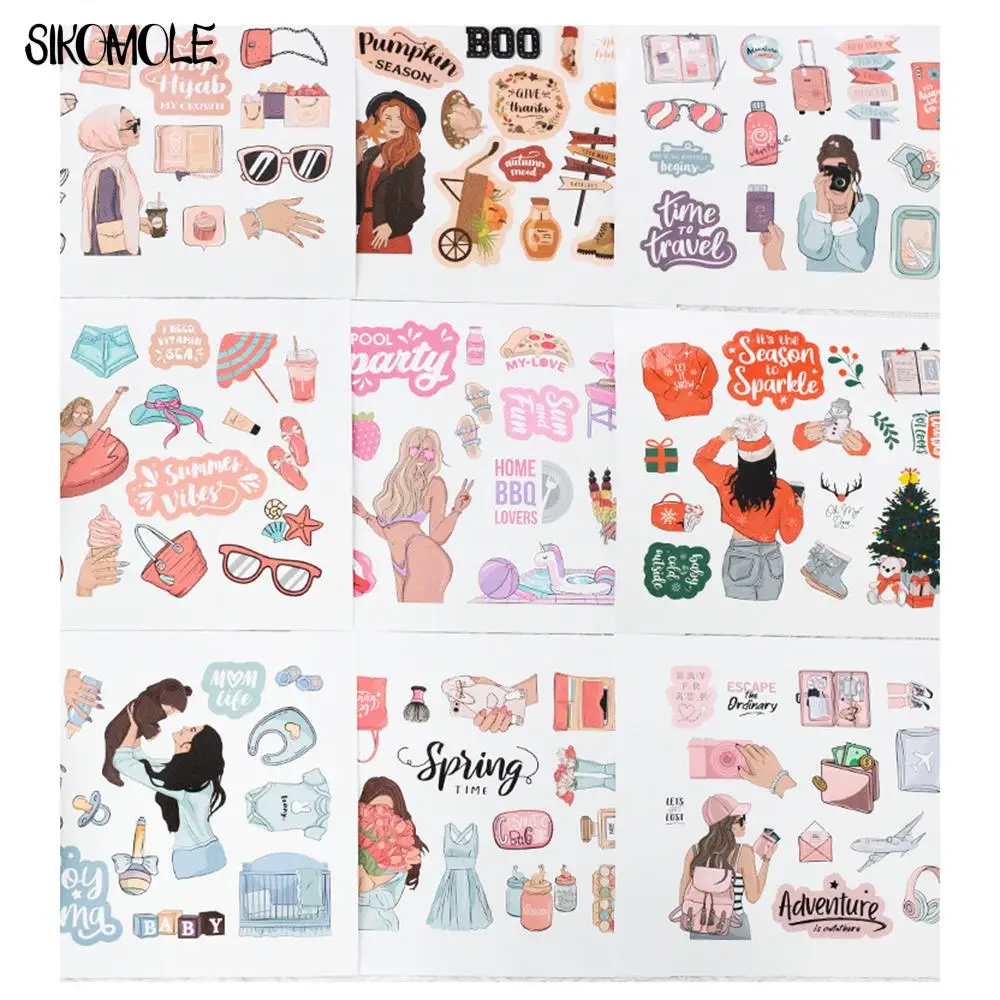 3/6/12Sets Cartoon Cute Female Stickers Korean INS Girl Account Diary DIY Toys Bedroom Guitar Suitcase Decal Graffiti Sticker F5