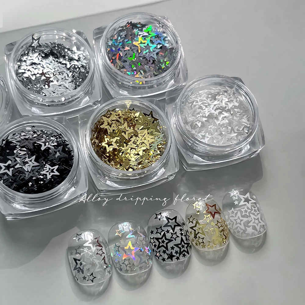

5 Bottles Set Ultrathin Nail Sequins Laser Hollow Stars Colorful Hollowed Nail Decorations for Home DIY Manicure Glittrer Decor