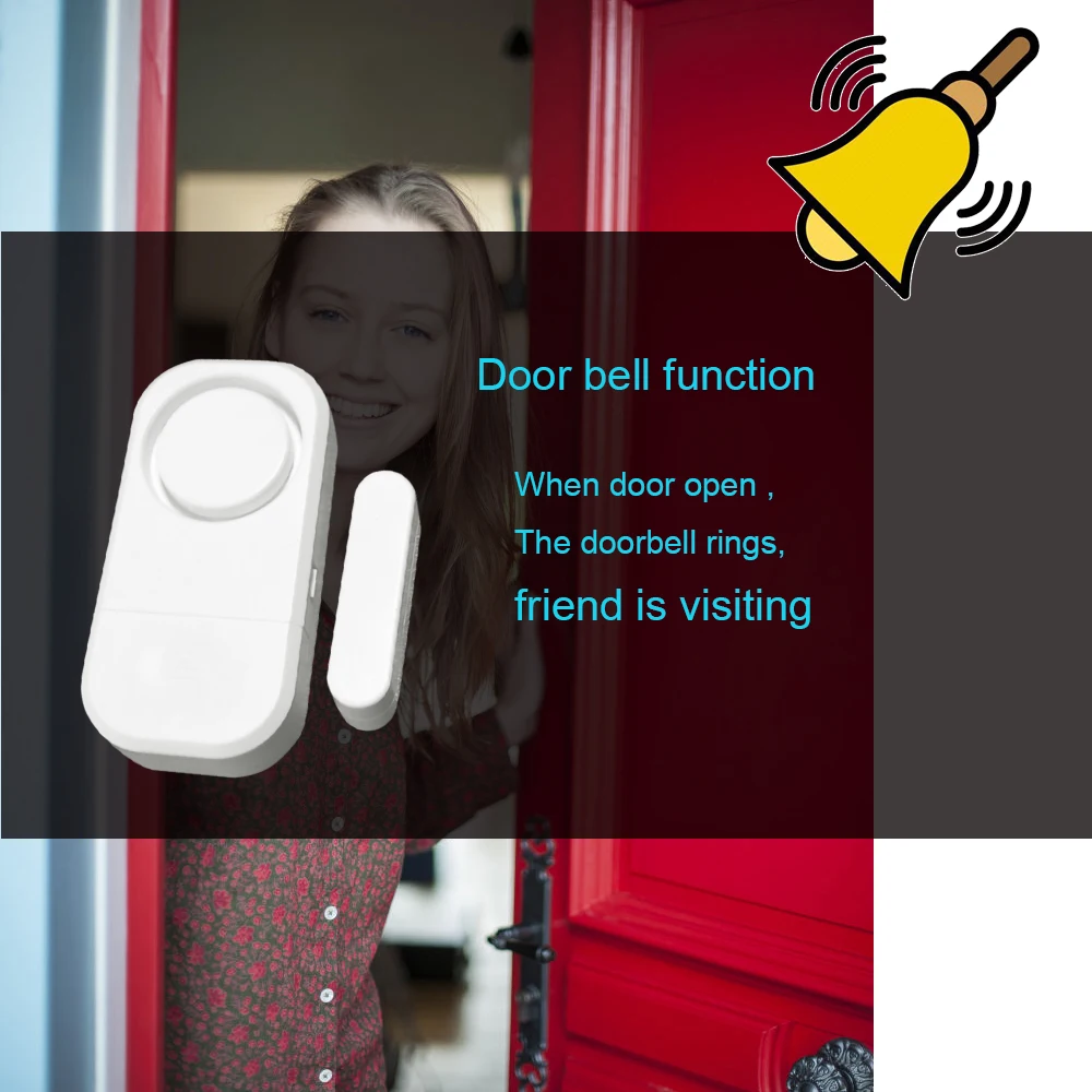 130DB Door Open Alarm Sensor Door detector with 130db Door Bell function 3 Level Volume Adjust 5 Working Model Switchable