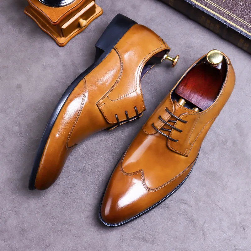 Men's Glossy Leather Oxford Shoes High-End Business Formal Suit Men's Shoes Stitched Stitching Simple Casual Derby Wedding Shoes