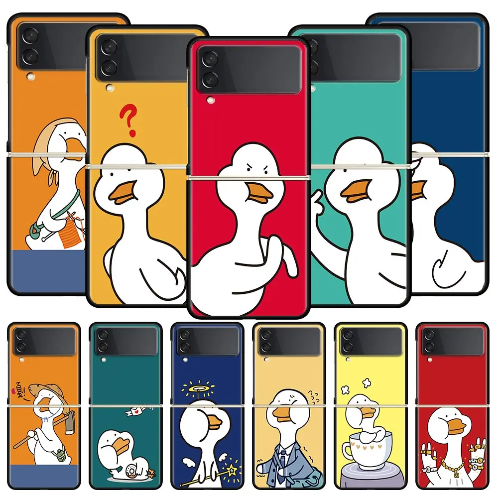 Funny Cartoon Duck Goose Phone Case For Samsung Galaxy Z Flip3 Flip4 Flip5 Case Shell For Z Flip 3 4 5 6 7 Hard Folding Cover