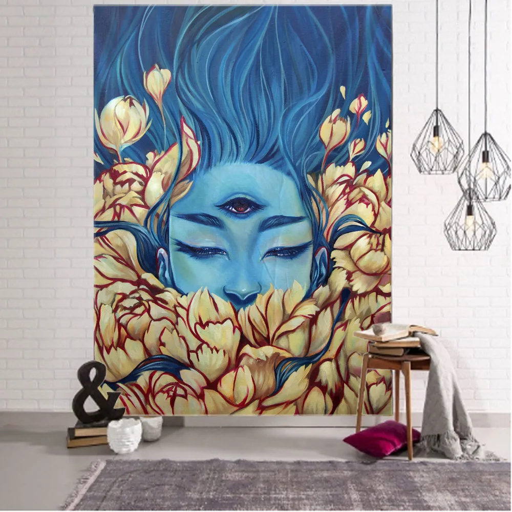 

Hippie wall decoration tapestry psychedelic mysterious figure art wall hanging Bukawaii room decoration yoga picnic bed sheets