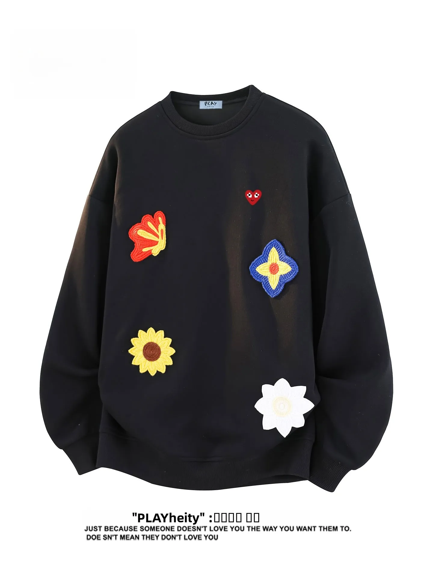 

Повседневный хлопковый свитшот с цветочной вышивкой, круглый вырез, свободный крой, весенняя новинка, удобная уличная одежда