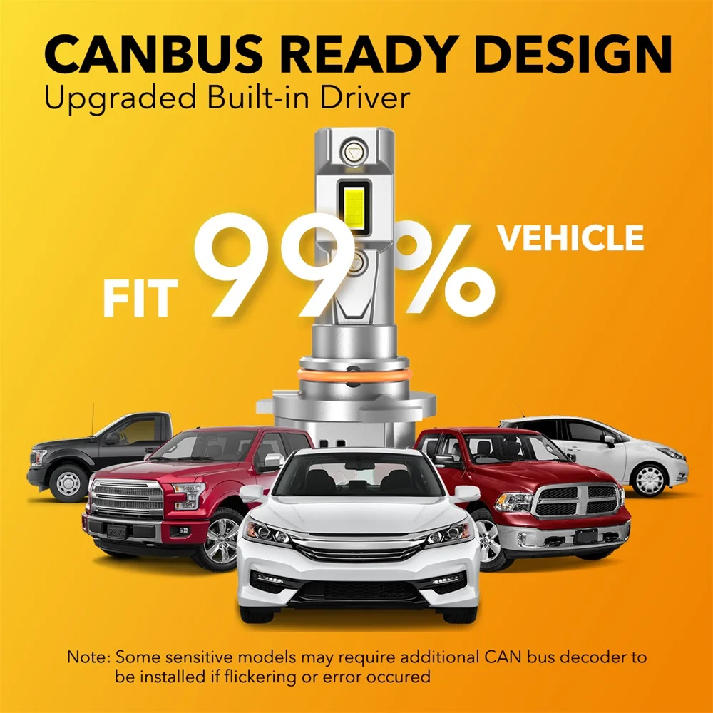 2Pcs HB4 9006 LED Canbus No Error HB3 LED 9005 Headlight Bulb High Beam 60W Super Bright H11 H8 12V 9012 Turbo 16000LM 6500K 1:1