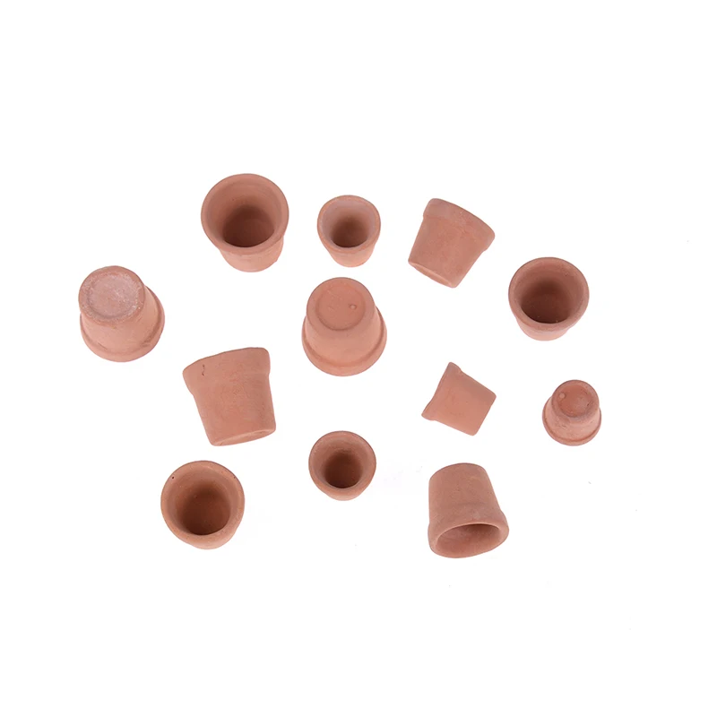 Mini Red Clay Flowerpot para Dollhouse, Miniature Doll House Acessórios, Simulação Jardim, Pot Model Toy, 1:12, 7 Pcs, 12Pcs