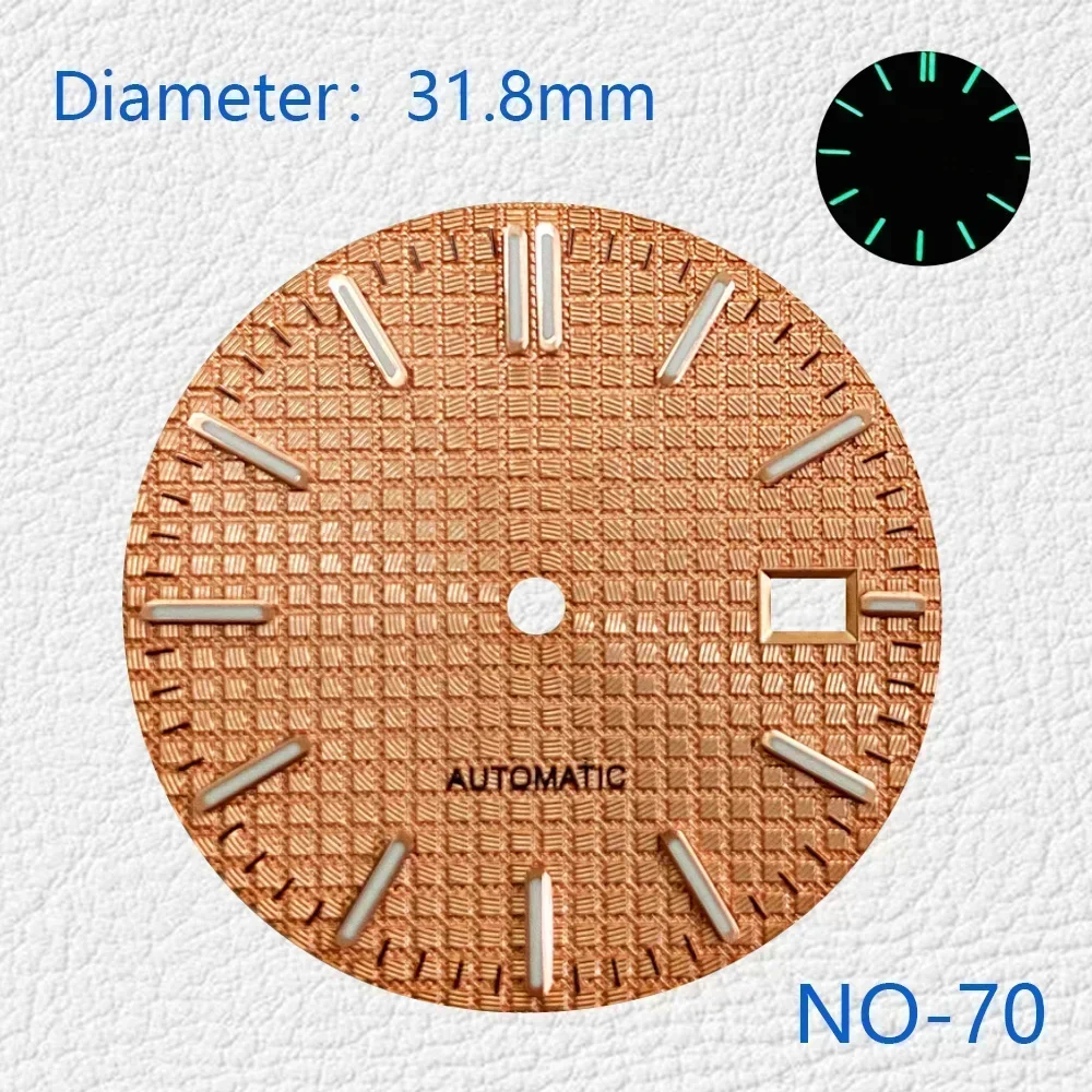 Modificado Oak Dial para o movimento do Japão, relógios luminosos verdes, acessórios, personalização do logotipo, NH35, NH36, 4R, 7S, 31,8 milímetros