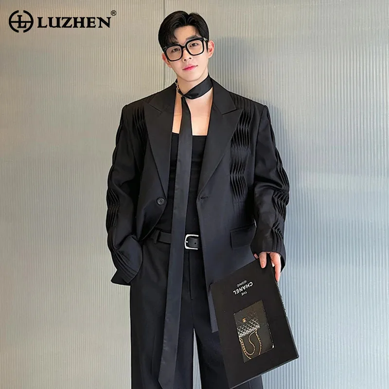 

LUZHEN 2024 Autumn New Personalized Trendy Wave Pleated Suit Jacket Designer Trendy Elegant Handsome Men's Blazer Coat LZ5364