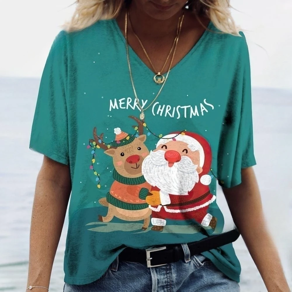 2023 Cute Christmas Ladies T-Shirt 3d Harajuku Print Clothing Christmas Short Sleeve