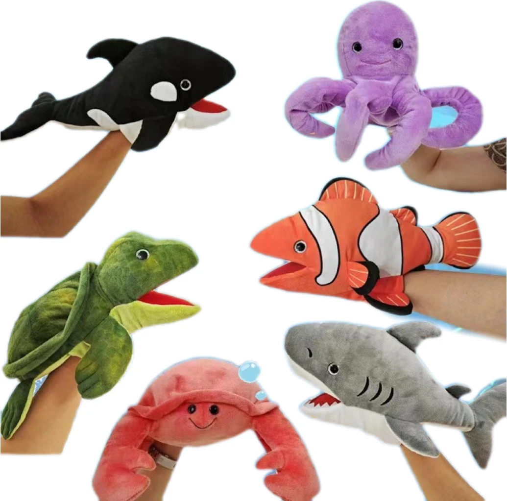 

35cm Sea Animal Hand Puppets Ocean Creature With Movable Mouth Comfortable Home Decor Story Telling Puppet For Kids