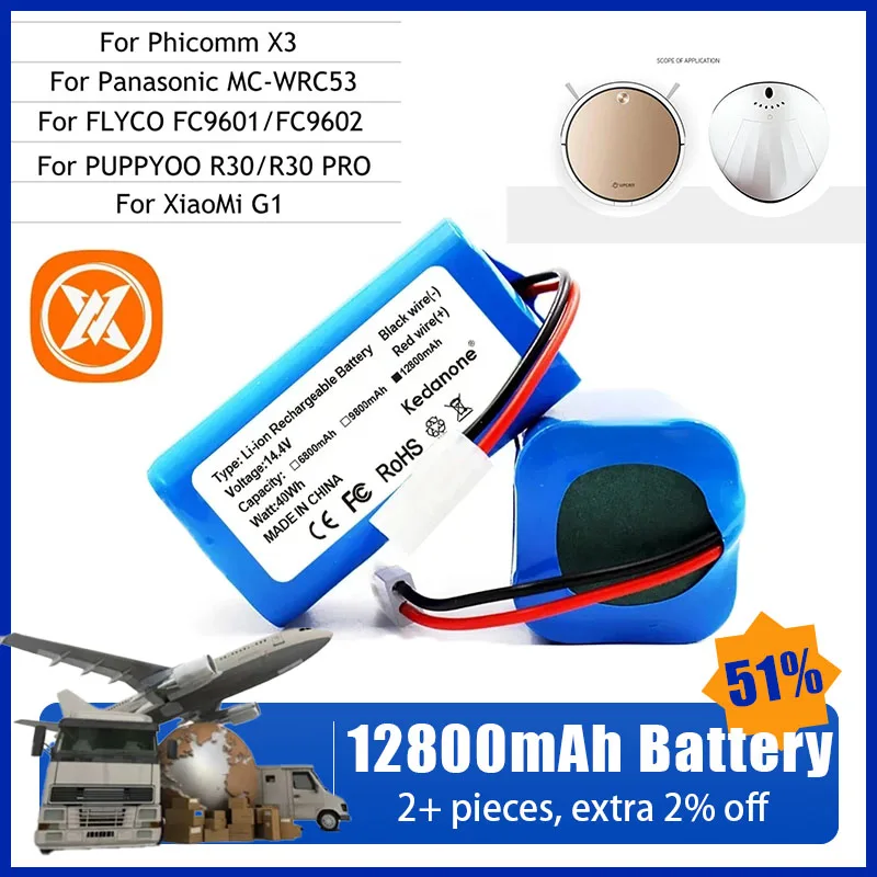 

New 14.4V 3500mAh Li-ion Battery Pack 4S1P ,For XIAOMI MIJIA Mi Robot Vacuum-Mop Essential G1 MJSTG1, SKV4136GL H18650CH R30 R35