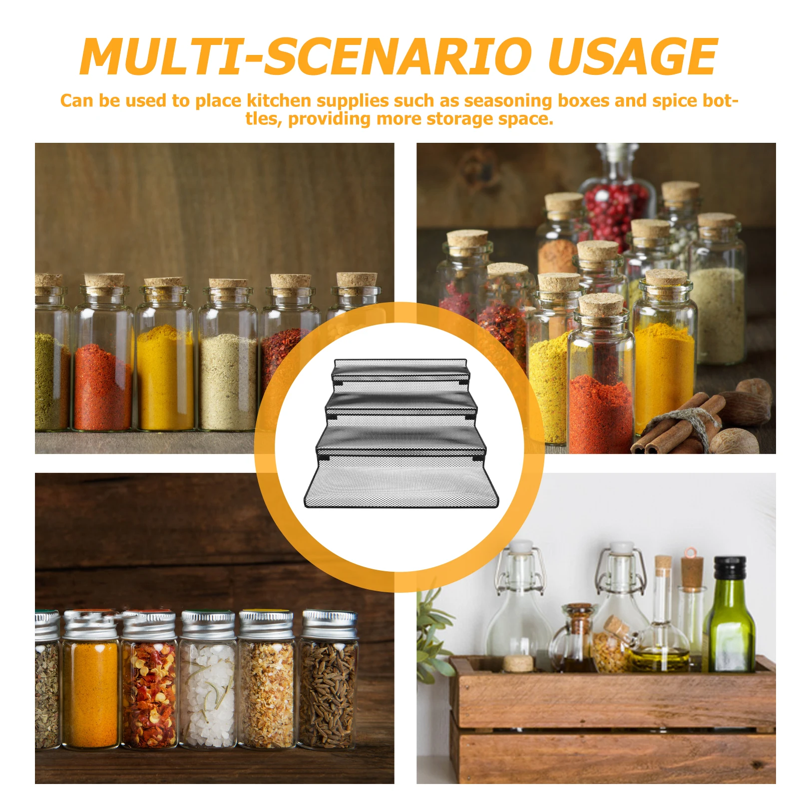 

Metal Kitchen Spice Rack Drawer Organizer Multi-Function Storage Tray Break Resistant Spice Jar Holder Insert