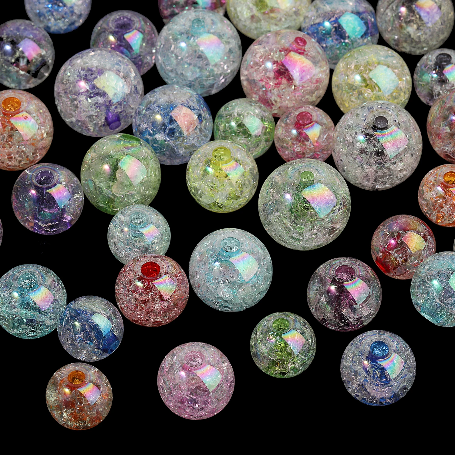 14-20mm Cracked Crystal Acrylic Beads Transparent Multicolor Round Beads for Jewelry Making DIY Needlework Bracelet Necklace