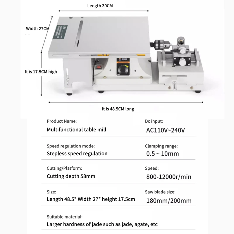 1950W Multifunction Table Saw 220V Woodworking Jade Cutting Engraving Machine Stone Polisher Grinder Water Circulation Workbench