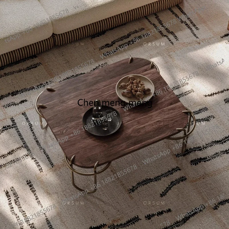 

Flat Living Room Walnut Solid Wood Italian Light Luxury Simple French Hardware Coffee Table