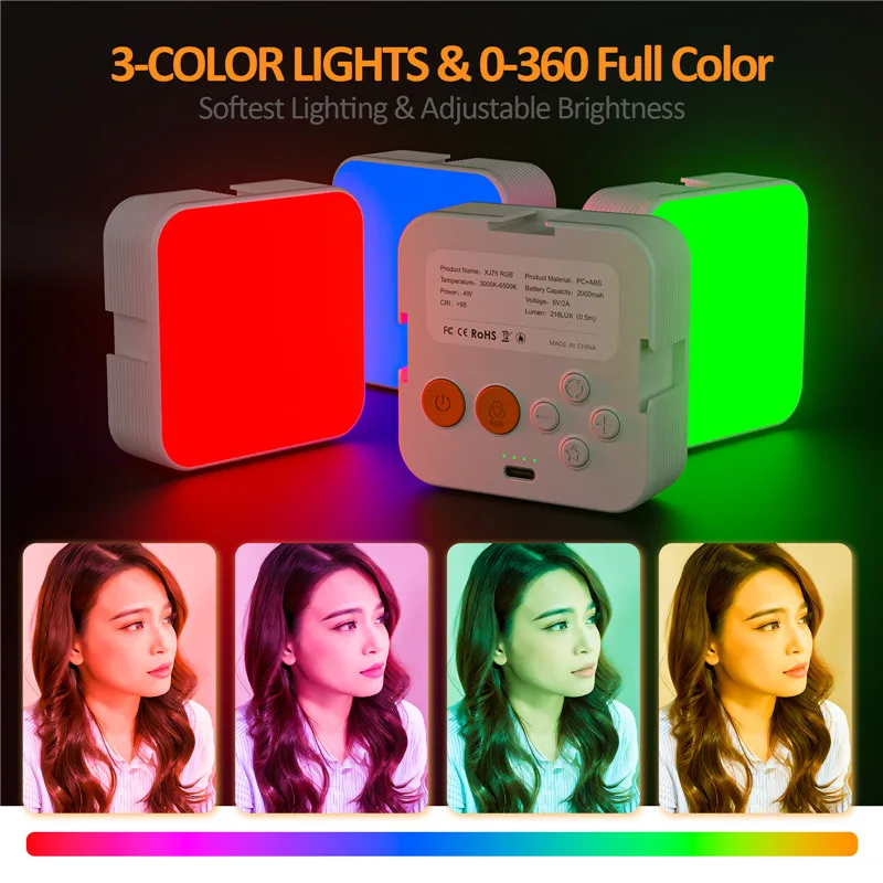 RGB คลิปถ่ายภาพแบบพกพาแฟลชวิดีโอบนกล้อง3000K-6500K รองเท้าเย็นสำหรับโทรศัพท์ iPad DSLR กล้องถ่ายวิดีโอกล้อง Vlog