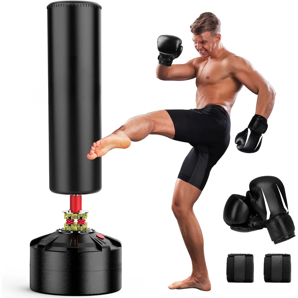 

Punching Bag with Boxing Gloves, Freestanding Heavy Bag for Adult Kids, Men Standing Kickboxing Bag Max Weight 253LBS