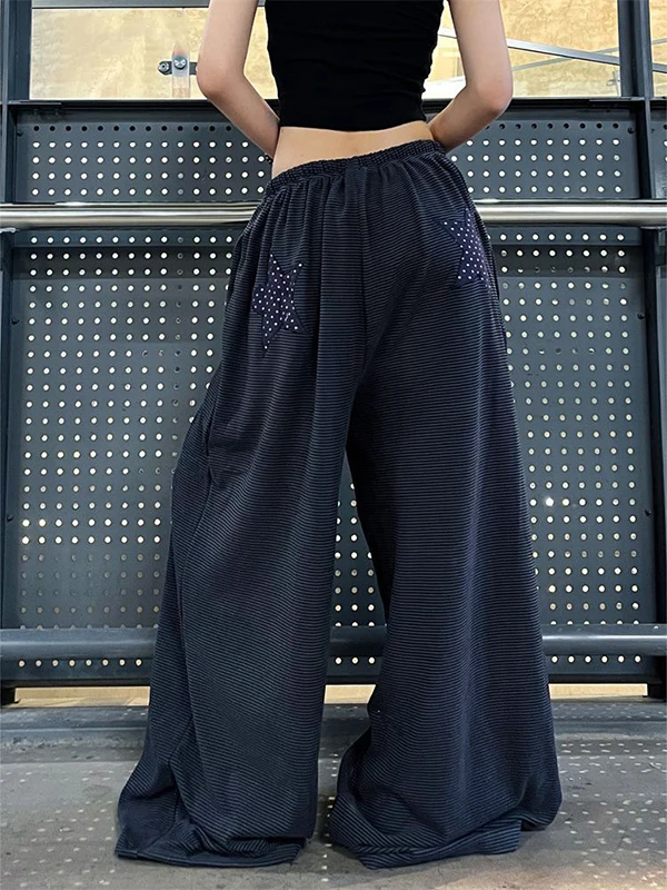 

Американские брюки-палаццо в полоску с звездами, больших размеров, женские, осенне-зимние, свободные, стройнящие, повседневные, в стиле High Street