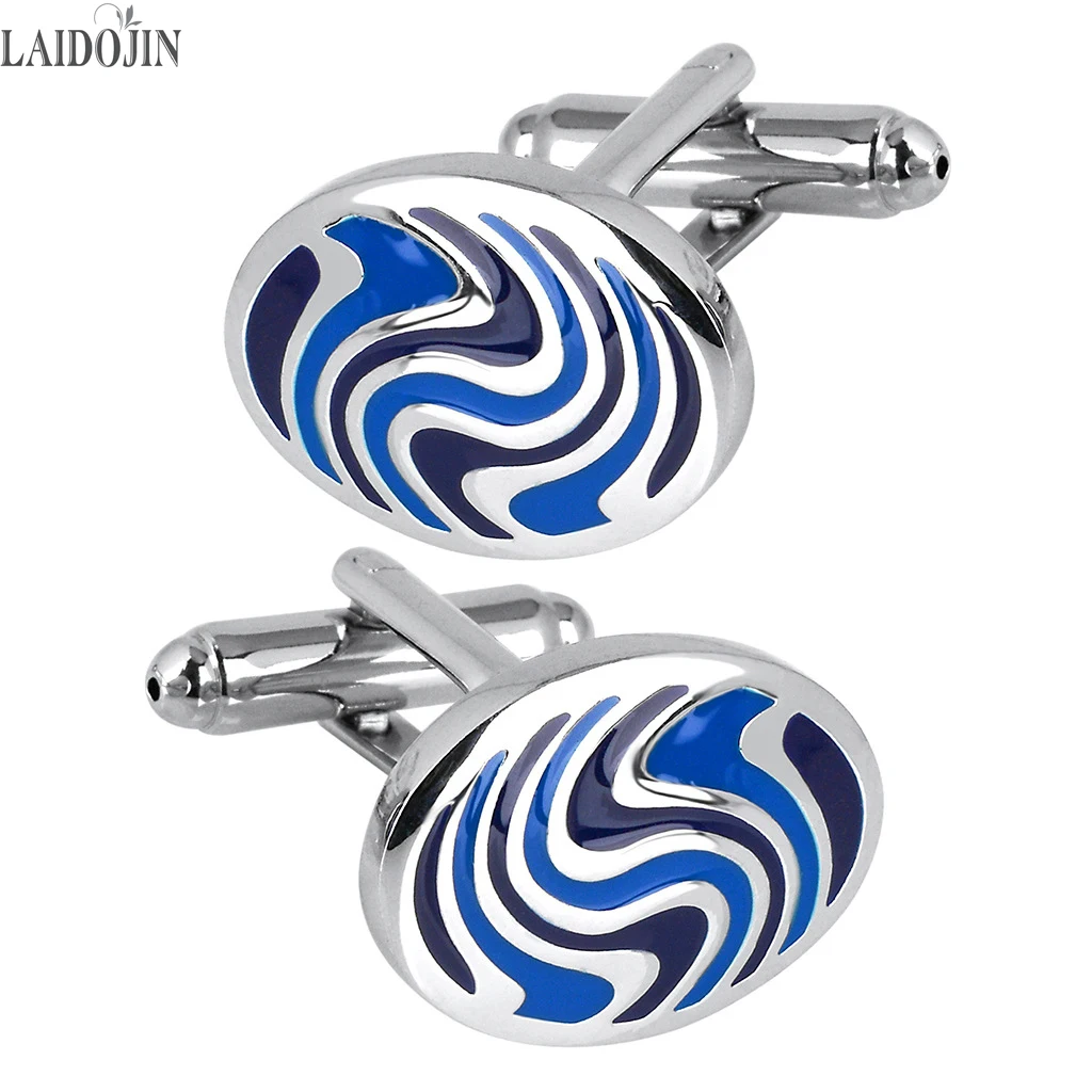 

LAIDOJIN Blue Pattern Drip Oil Cufflinks For Mens French Shirt Business Gift Jewelry Oval Cuff Buttons High Quality Cuff Links